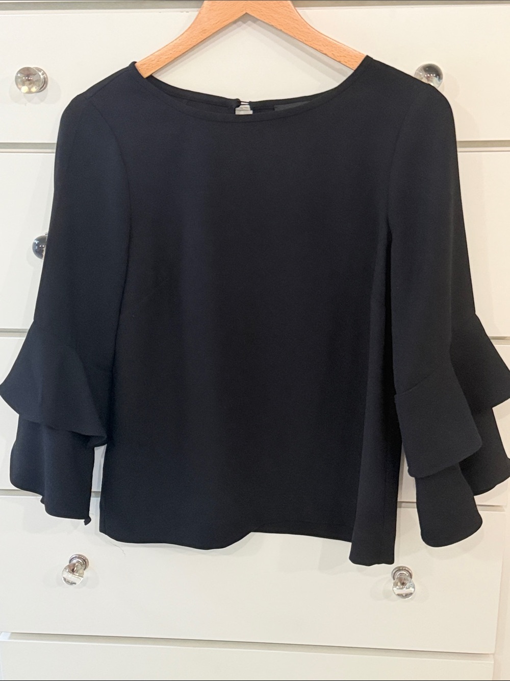 Women's Black Layered Ruffle Sleeve Top